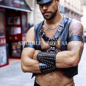 Genuine Sheep Leather Bar Vest, Sleeveless Leather Jacket, Hand Crafted Bar Vest, Mens Leather Vest