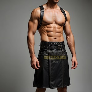 Neue Leder Kilt Harness Schwarz Neuestes Design Gladiator Echtleder Cosplay Kilt Und Brustgurt - Handgemachter Kilt aus Leder