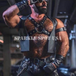 Custom Made Men&#39;s Genuine Sheep Leather Bar Vest, Open Front Leather Vest For Men, Handmade Bar Vest, Mens Leather Vest