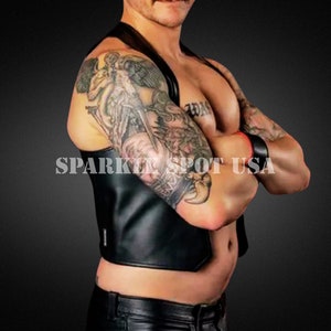 Men&#39;s Genuine Sheep Leather Bar Vest Open Front Leather Vest For Men Handmade Leather Vest
