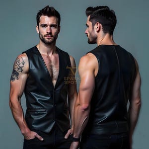 Mens Genuine Leather Vest - Unique Gift for him - Black Leather Vest - Soft Leather Vest - Handmade Real Leather Vest