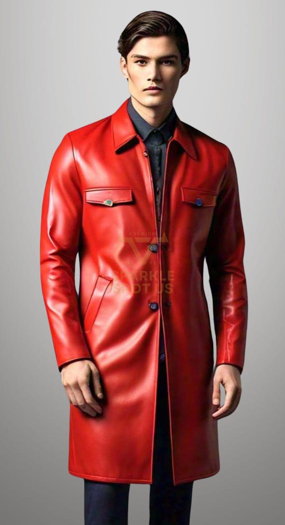 Ledermantel Mantel Rot Herren Herrenmantel Wintermantel Rot