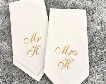 Personalised Napkins (set of two) - wedding / anniversary / Christmas Gift - Beautifully Embroidered - diff colours