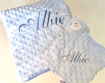 Personalised Baby Blanket & Comforter Set - Embroidered Gift   BLUE / PINK