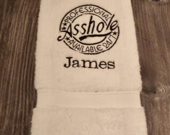Personalised funny face cloth - do you know an ass hole ? embroidered with any name for that novelty gift