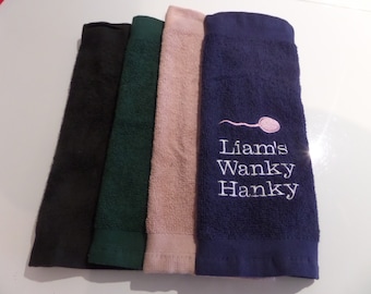 Personalised wanky hanky - rude / novelty - fun gift - beautifully embroidered gift !