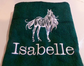 Personalised Horse Bath Towel - Embroidered with Horse and Name - quick dispatch