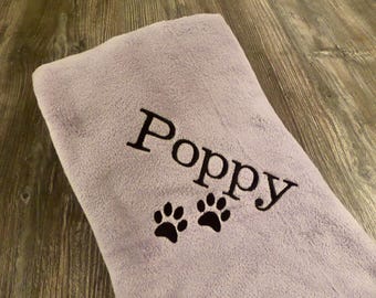 Personalised Dog Blanket - silver grey  embroidered with any name - diff thread colour available