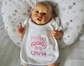 Personalised baby bib - fathers day gift - beautifully embroidered diff colours available