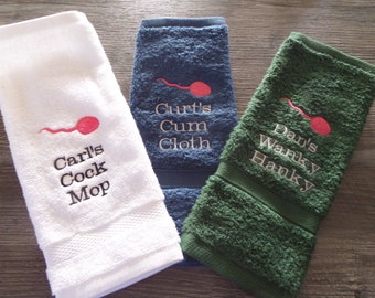 Personalised embroidered novelty face cloths - sperm funny gift - different designs