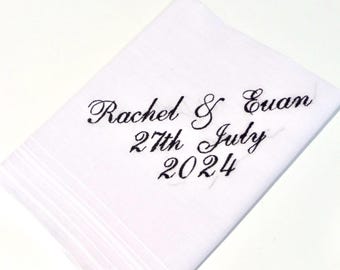 Personalised wedding hanky - embroidered gift - diff thread colours - quick dispatch