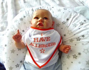 Set of five allergy bibs - alert nursery / toddler groups etc - embroidered quick dispatch