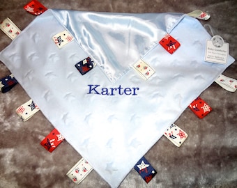Personalised Tags Blanket - Taggy / comforter - beautifully embroidered gift