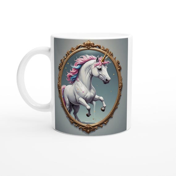 Ethereal Dream – White Surreal Unicorn Mug (11oz) | Magical Fantasy Coffee Cup | Dreamlike Mythical Design | Gift for Unicorn Lovers