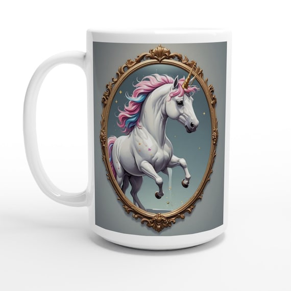 Ethereal Dream – Surreal Unicorn White Mug (15oz) | Magical Fantasy Coffee Cup | Dreamlike Mythical Design | Gift for Unicorn Lovers