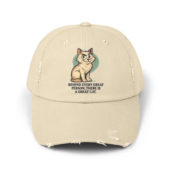 Whimsical Cat Cotton Distressed Cap - Cat Lover Gift