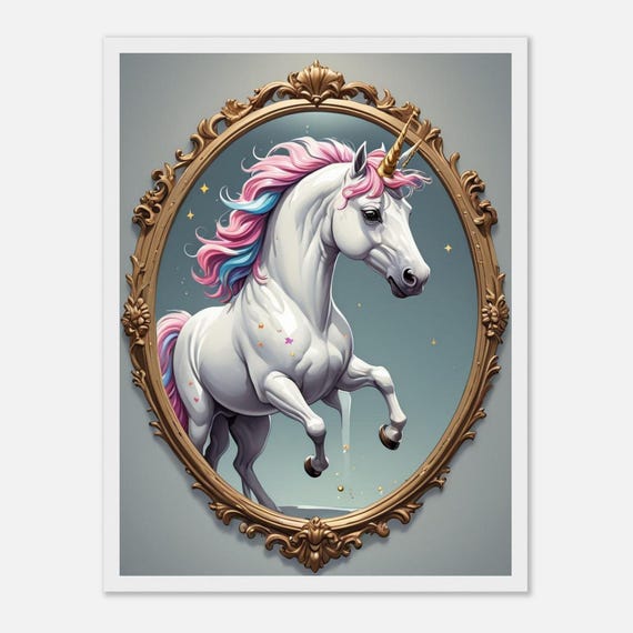 Unicorn Fantasy Wall Art | Surreal Dreamy Poster | Magical Unicorn Print | Gift for Unicorn Lovers | Premium Wooden Frame