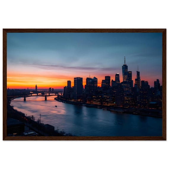 Stunning Brooklyn Bridge Framed Poster - Dusk City Skyline Art for Home Decor
