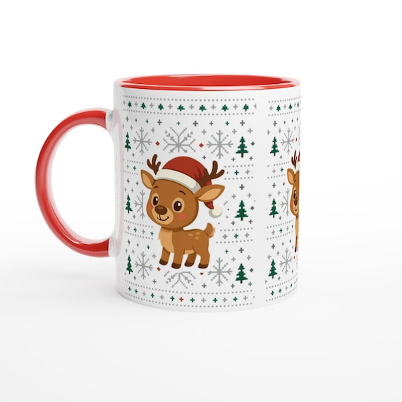 Funny Reindeer Christmas Mug – Festive Holiday Pattern, 11oz Ceramic