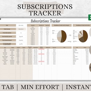 Subscription Tracker Excel Membership Tracker Spreadsheet Bills Tracker Membership Fee Subscriptions Manager Spendings Tracker Budgeting
