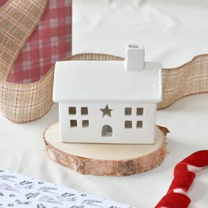 Large Ceramic White House with LED Light - Christmas Decor