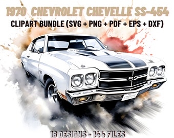 1970 Chevrolet Chevelle SS-454, Vintage Car, Mega Clipart Bundle, Iconic Muscle Car, Classic Car, Ready to Print, SVG, png, eps, dxf