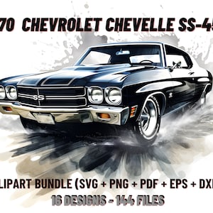 1970 Chevrolet Chevelle SS-454, voiture vintage, Mega Clipart Bundle, Iconic Muscle Car, Classic Car, Prêt à imprimer, SVG, png, eps, dxf