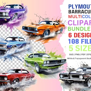 Plymouth Barracuda, Plymouth Cuda, Multicolor Clipart Bundle, Vector Graphic, Instant Download, svg, png, pdf, Vintage, Ready to Print