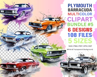 Plymouth Barracuda, Plymouth Cuda, Multicolor Clipart Bundle, Vector Graphic, Instant Download, svg, png, pdf, Vintage, Ready to Print