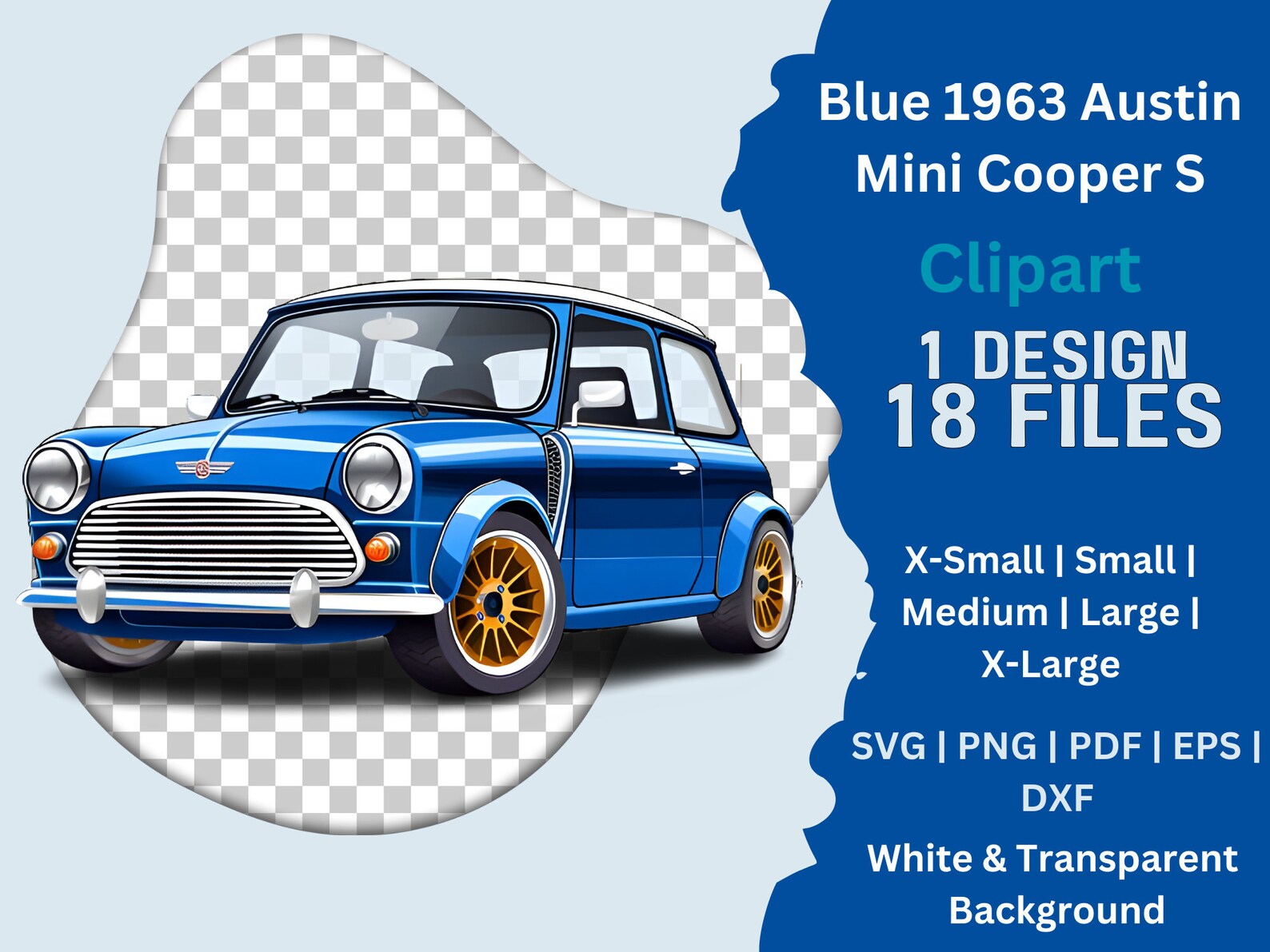 Blue 1963 Austin Mini Cooper S, Clipart Bundle, Vector Graphic, Instant ...