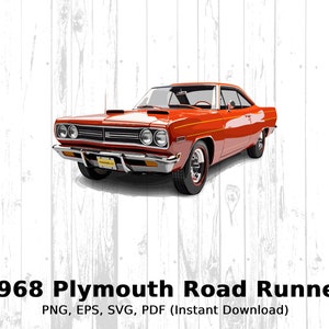 1968 Plymouth Road Runner, Clipart, svg, png, pdf, eps, Cars, Vehicles, Automobile, Vector Graphic, Instant Download, Vintage, Retro