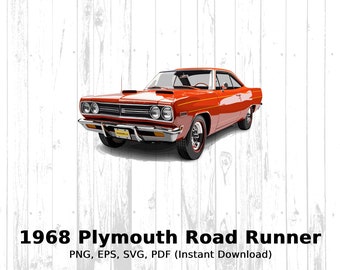 1968 Plymouth Road Runner, Clipart, svg, png, pdf, eps, Cars, Vehicles, Automobile, Vector Graphic, Instant Download, Vintage, Retro