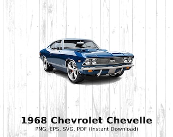 1968 Chevrolet Chevelle, Clipart, Cars, Vector Graphic, Instant Download, svg, png, pdf, eps, Vintage, Retro, Classics, Vehicles, Automobile