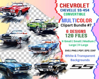 Chevrolet Chevelle SS-454 Convertible, Multi-Color, Clipart Bundle, Vector Graphic, Instant Download, svg, png, Vintage, Ready to Print