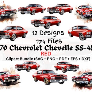 1970 Chevrolet Chevelle SS-454, Vintage Car, Clipart, Iconic Muscle Car, Classic Car, Ready to Print, SVG, png, eps, dxf, commercial use