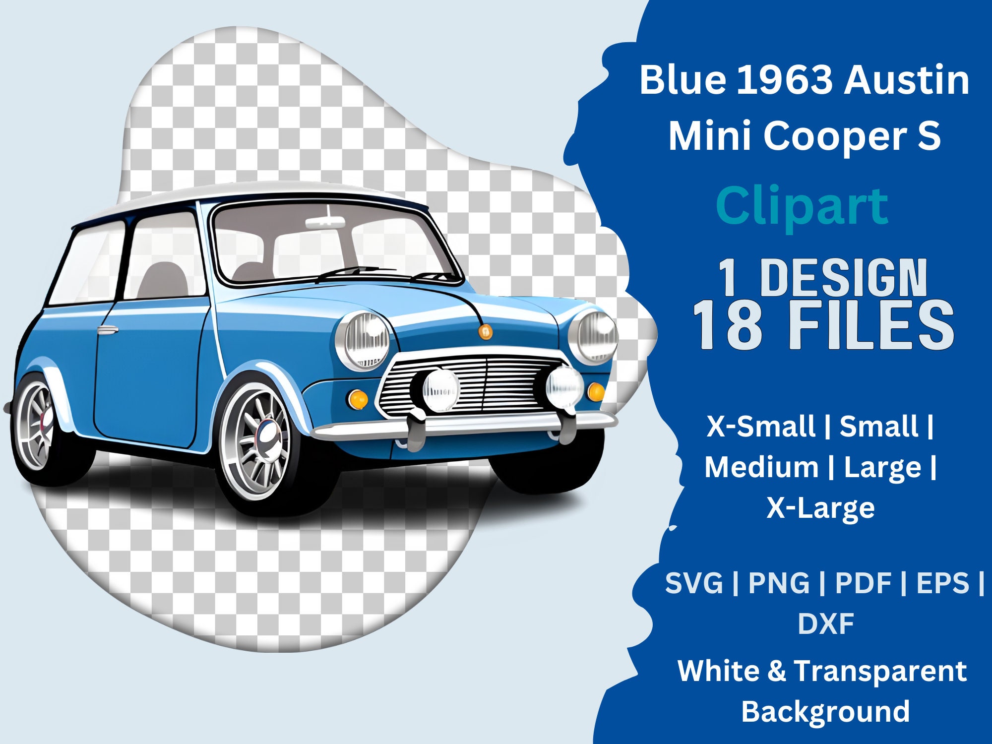 Blue 1963 Austin Mini Cooper S, Clipart Bundle, Vector Graphic, Instant ...