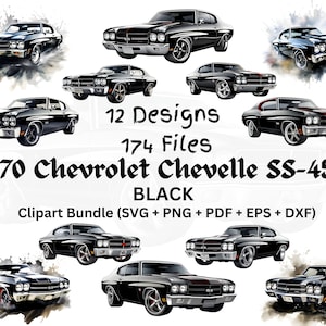 1970 Chevrolet Chevelle SS-454, voiture vintage, Clipart, Iconic Muscle Car, Classic Car, Prêt à imprimer, SVG, png, eps, dxf, utilisation commerciale