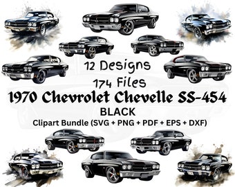 1970 Chevrolet Chevelle SS-454, Vintage Car, Clipart, Iconic Muscle Car, Classic Car, Ready to Print, SVG, png, eps, dxf, commercial use