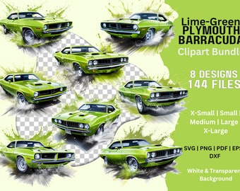 Lime-Green 1970 Plymouth Barracuda, Plymouth Cuda, Clipart Bundle, Vector Graphic, Instant Download, svg, png, pdf, Vintage, Ready to Print