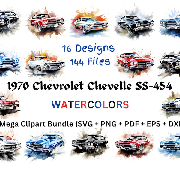 1970 Chevrolet Chevelle SS-454, Vintage Car, Mega Clipart Bundle, Muscle Car, Iconic Car, Classic Car, Ready to Print, SVG, png, eps, dxf