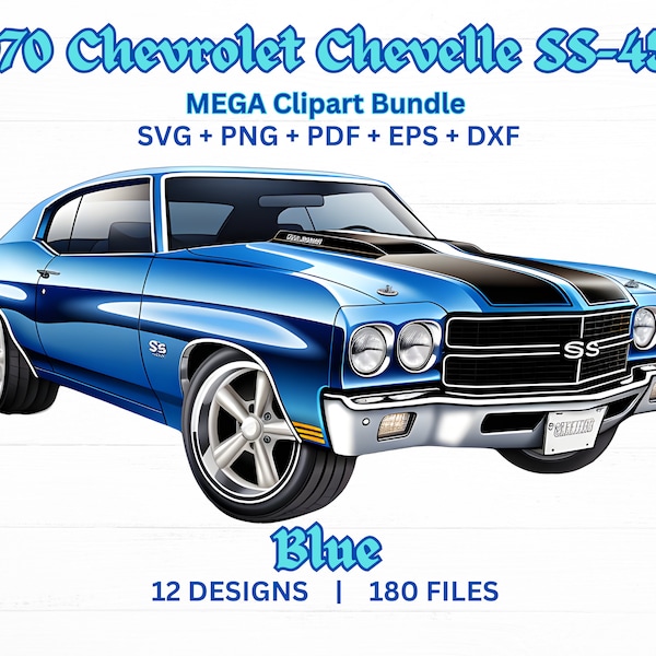 1970 Chevrolet Chevelle SS-454, Vintage Car, Clipart, Iconic Muscle Car, Classic Car, Ready to Print, SVG, png, eps, dxf, commercial use