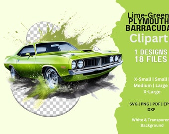 Lime-Green Plymouth Barracuda, Plymouth Cuda, Clipart, Vector Graphic, Instant Download, svg, png, pdf, Vintage, Classic, Ready to Print