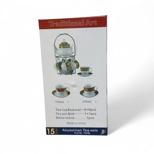 Eritrean and Ethiopian traditional Tea pot and cups Set | Habesha Tilet Zuria design ceramic tea pot