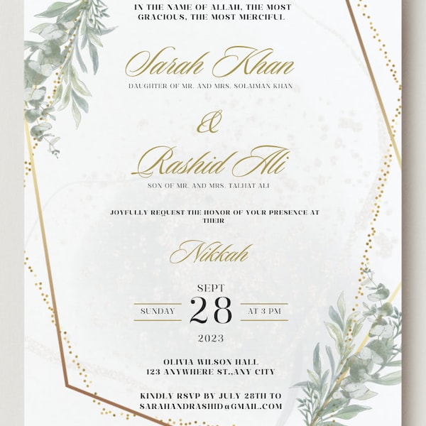 Digital Islamic Wedding Invitation, Muslim Wedding Invite, Nikkah Invite