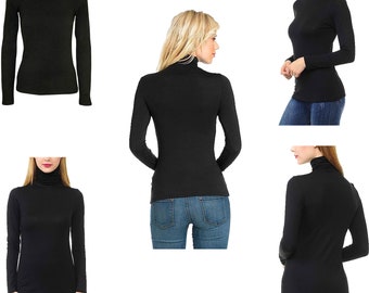 New Ladies Polo Neck Jumper Stretch Long Sleeve Womens Plain Top Jumper 8-26