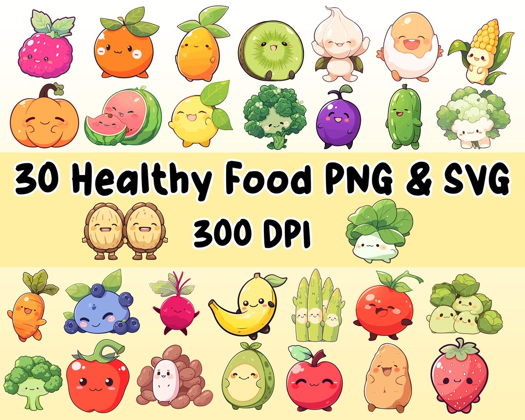 Healthy Food Sticker Clipart Set Sticker Set Healthy Food - Etsy