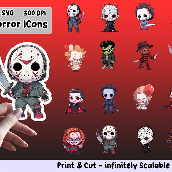 Iconic Horror Stickers PNG Pack, Horror Sticker Set, Horror PNG, Horror SVG, Sticker Design, Horror Clipart Bundle, Horror png svg Pack 2