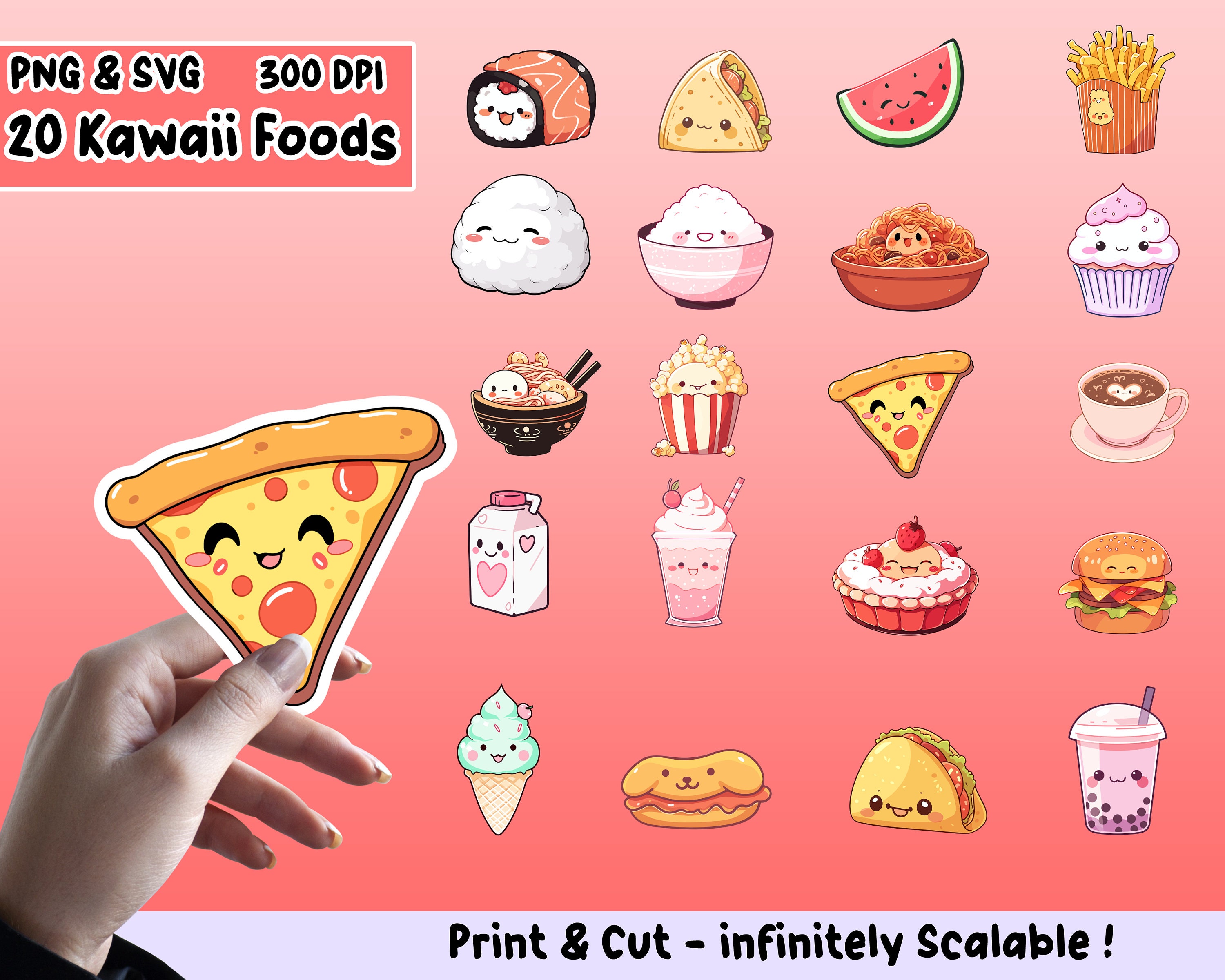 Cute Cartoon Food Stickers, 50 PACK Large Charming Stickers for Valentine's  Day Classroom, Waterproof Vinyl Decals for Laptops, Waterbottles 