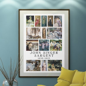 John Singer Sargent. Huge 24x36 inch poster print with 14 classic Sargent paintings. 12x18 also available, Carnation, Lily, Lily, Rose