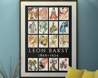 Leon Bakst. Impressão de pôster enorme de 24 x 36 polegadas com 16 designs clássicos de Bakst, 12x18 também disponível. Figurino para o balé "Cleópatra"